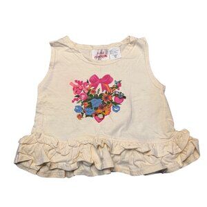 VTG Funny Expressions Girl SZ Medium 5/6 Cream Shirt Colorful Flower Pink Ribbon